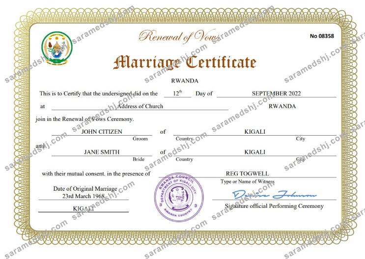 Rwanda marriage certificate Word and PDF template